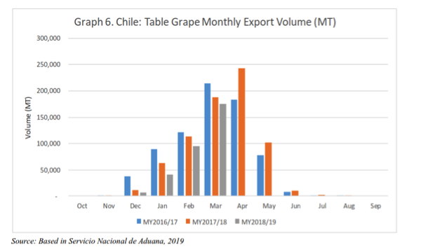 Chilean table grape production falls along with exports