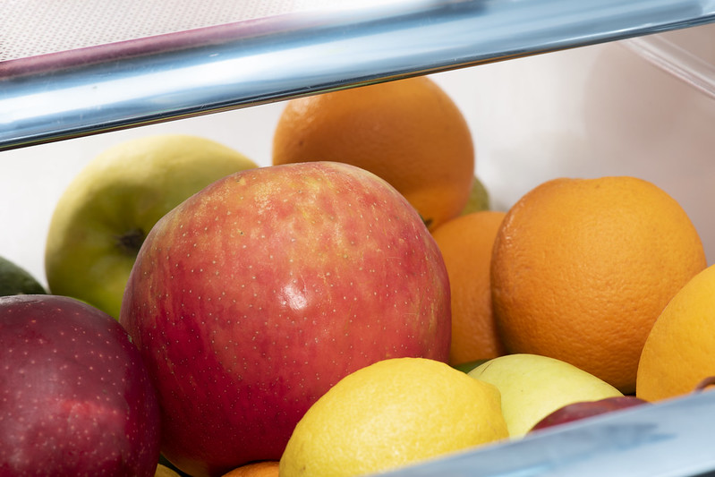 Many fruits are best kept in the crisper drawer of a refrigerator, in San Antonio, TX. Copyright: USDA.
