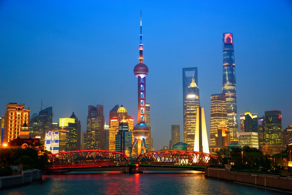 skyline shanghai night city china building